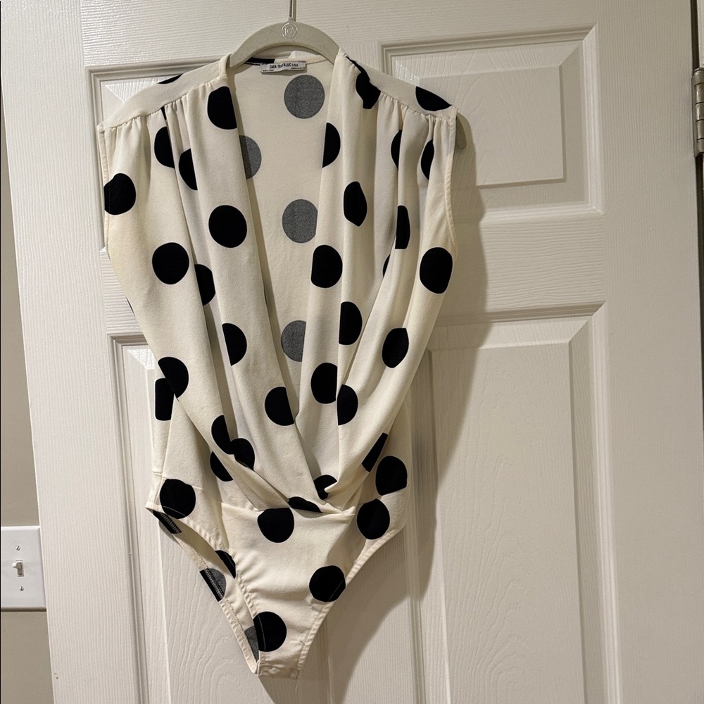 Zara Trafaluc Cream and Black Polka Dot One Piece Top Size S
